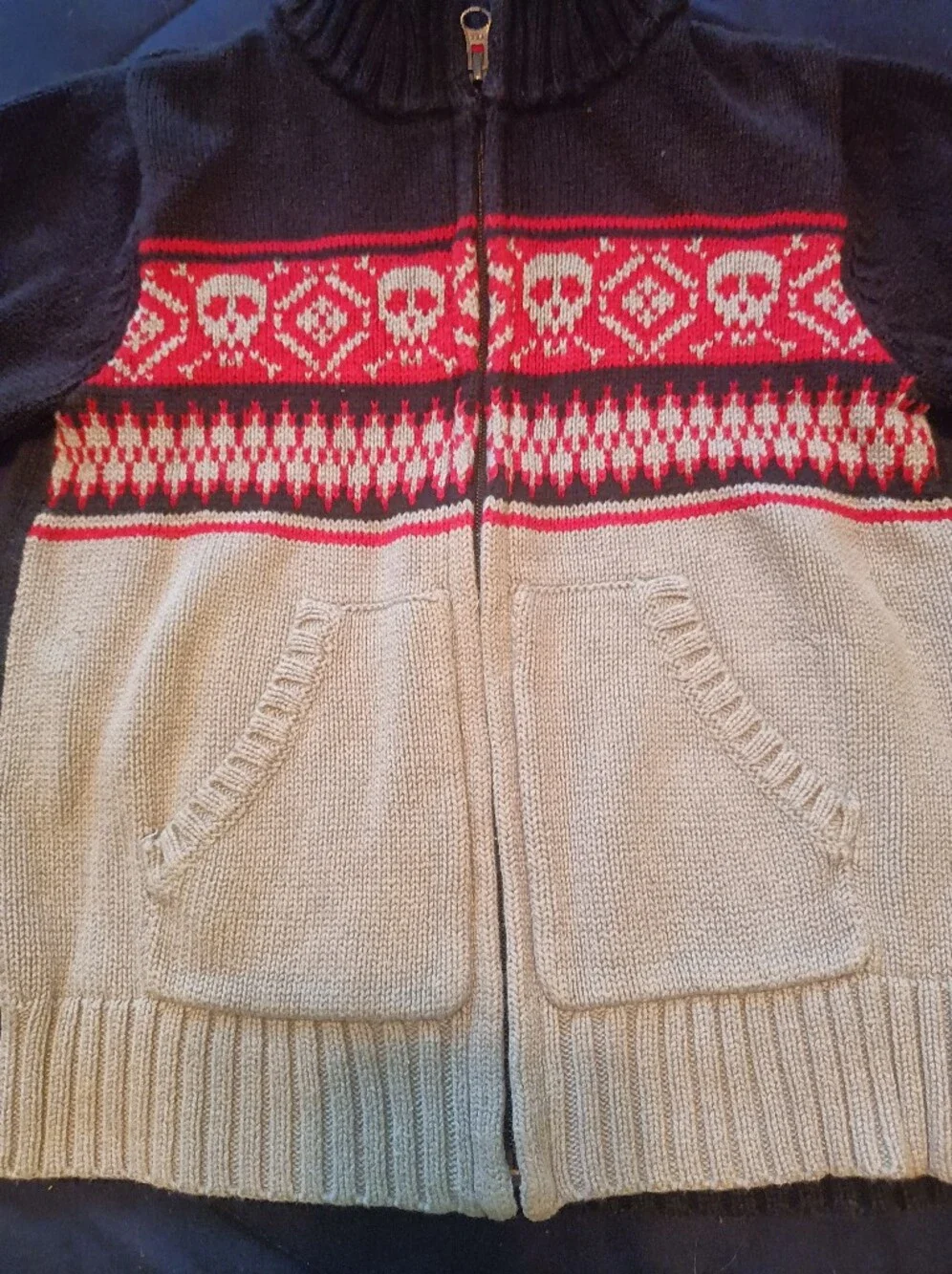 Old Navy Kids Fair Isle Zip Sweater Jacket in Black, Cream and Red